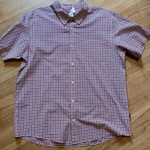 Patagonia Men's XL Red White Checkered Shirt Short Sleeve Button Organic Cotton